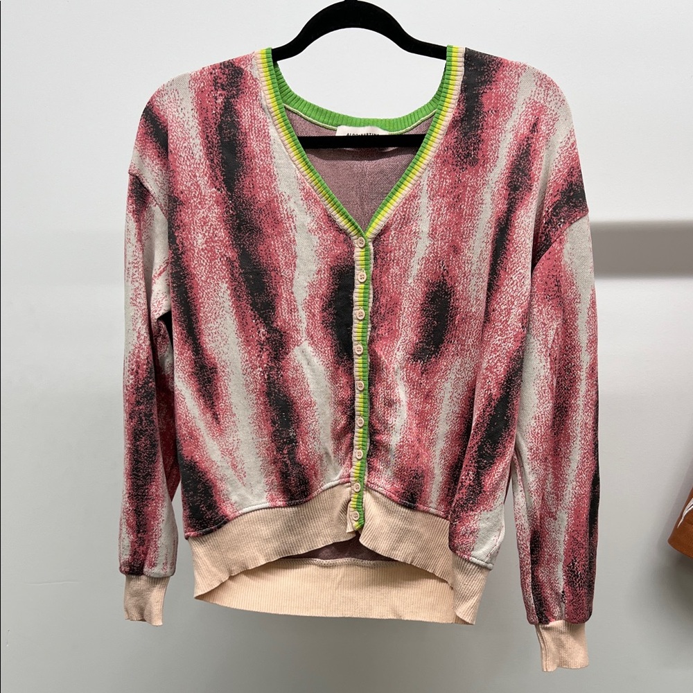 Aldo Martins Pink and Black Cardigan with Green Accents